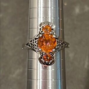 Orange Cubic Zirconia 925 Silver-Plated Ring